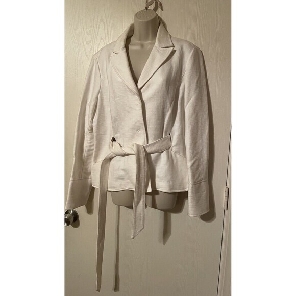 Magaschoni Off White Short Length Belted Trench Jacket Coat Hidden Buttons READ - Picture 1 of 12